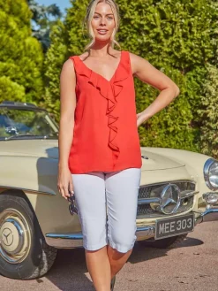 Roman White Knee Length Stretch Shorts^Women Shorts