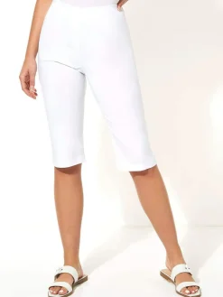 Roman White Knee Length Stretch Shorts^Women Shorts