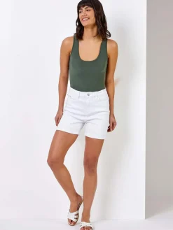 Roman White Mom Stretch Denim Shorts