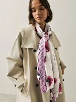 Best Next Rose Floral White Lightweight Scarf