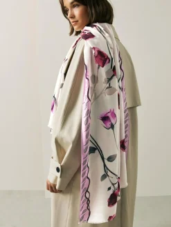 Best Next Rose Floral White Lightweight Scarf