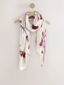 Best Next Rose Floral White Lightweight Scarf
