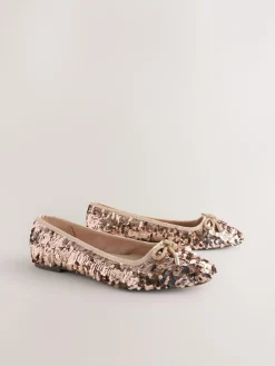 Next Rose Gold Sequin Standard/Wide Fit Round Toe Ballerina Shoes^Women Occasionwear|Wide Fit & Extra Wide Fit