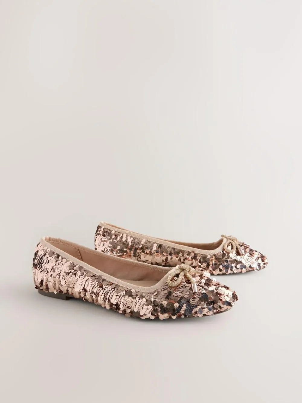 Next Rose Gold Sequin Standard/Wide Fit Round Toe Ballerina Shoes^Women Occasionwear|Wide Fit & Extra Wide Fit