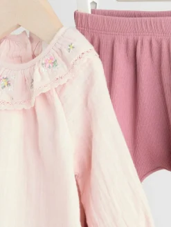 Next Rose Pink Long Sleeve Baby Top and Leggings 2 Piece Set (0mths-2yrs)