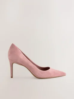 Next Rose Pink Suede Standard/Wide Fit Leather Mid Court Shoes^Women Wide Fit & Extra Wide Fit|Heels