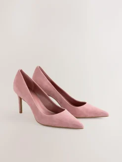 Next Rose Pink Suede Standard/Wide Fit Leather Mid Court Shoes^Women Wide Fit & Extra Wide Fit|Heels