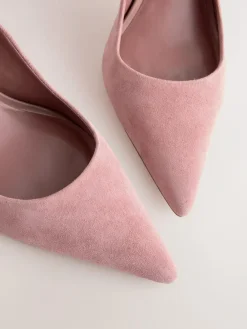 Next Rose Pink Suede Standard/Wide Fit Leather Mid Court Shoes^Women Wide Fit & Extra Wide Fit|Heels