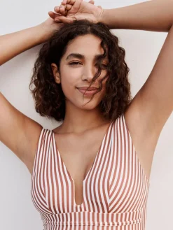 Clearance Next Rose/White Stripe Plunge Shaping Tummy Control Swimsuit