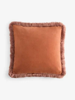 Clearance Next Rust Brown 50 x 50cm Chunky Fringe Velvet Chenille Cushion