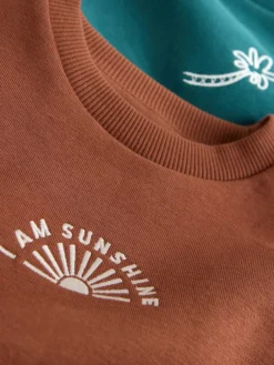 Next Rust Brown and Teal Crew Neck Sweatshirt and Shorts 2 Pack Set (3mths-7yrs)^BOY Sweatshirts & Hoodies|Sets & Outfits