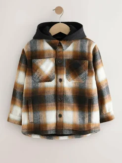 Next Borg Lined Hooded Check Shacket (3-16yrs)^BOY Shirts|Coats & Jackets