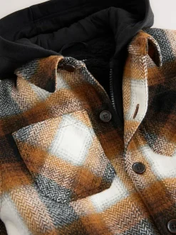 Next Borg Lined Hooded Check Shacket (3-16yrs)^BOY Shirts|Coats & Jackets