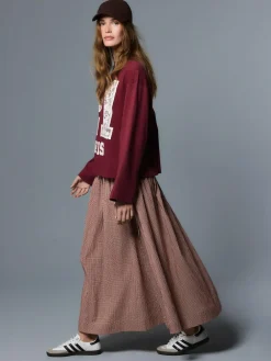 Hot Next Drop Waist Gingham Maxi Skirt Rust Brown