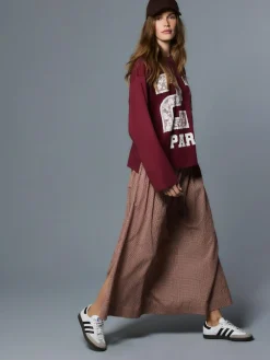 Hot Next Drop Waist Gingham Maxi Skirt Rust Brown