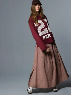 Hot Next Drop Waist Gingham Maxi Skirt Rust Brown