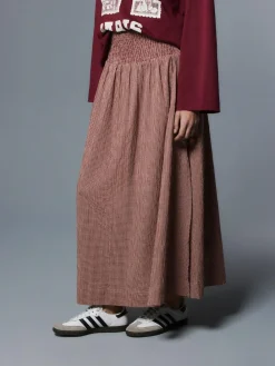 Hot Next Drop Waist Gingham Maxi Skirt Rust Brown