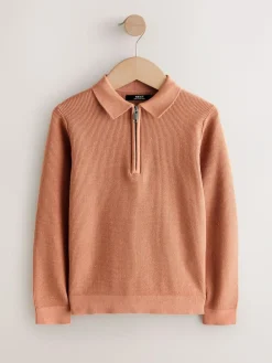 Next Long Sleeve Zip Neck Knitted Polo Shirt (3-16yrs)^BOY Knitwear & Sweaters|Knitwear