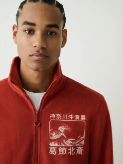 Best Next Rust Orange Hokusai Licence Graphic Polar Fleece Zip Through Funnel Fleece