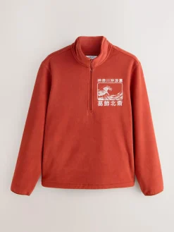 Best Next Rust Orange Hokusai Licence Graphic Polar Fleece Zip Through Funnel Fleece