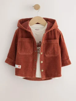 Next Rust Red Hooded Corduroy Overshirt & T-Shirt Set 2 Piece (3mths-7yrs)^BOY Baby Winter Clothing|Coats, Jackets & Pramsuits