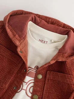 Next Rust Red Hooded Corduroy Overshirt & T-Shirt Set 2 Piece (3mths-7yrs)^BOY Baby Winter Clothing|Coats, Jackets & Pramsuits