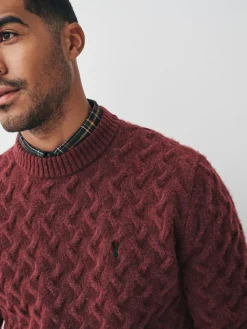 Next Rust Red Regular Fit Cosy Cable Mock Shirt Jumper^ Nightwear|Knitwear