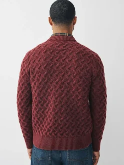 Next Rust Red Regular Fit Cosy Cable Mock Shirt Jumper^ Nightwear|Knitwear