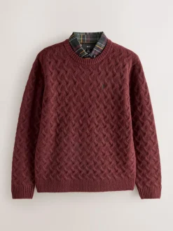 Next Rust Red Regular Fit Cosy Cable Mock Shirt Jumper^ Nightwear|Knitwear