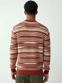 Outlet Next Rust Red Regular Fit Wave Stripe Design Crew Neck Jumper