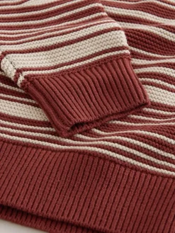 Outlet Next Rust Red Regular Fit Wave Stripe Design Crew Neck Jumper