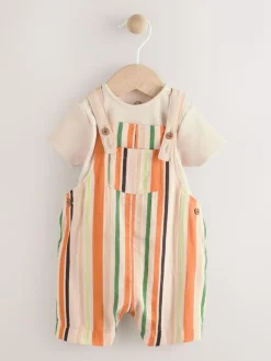 Next Woven Dungaree and Bodysuit Set (0mths-2yrs) Rust Stripe