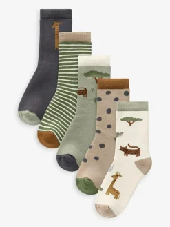 Next Safari Animals Cosy Terry Cotton Rich Socks 5 Pack^BOY Socks & Tights|Socks & Tights