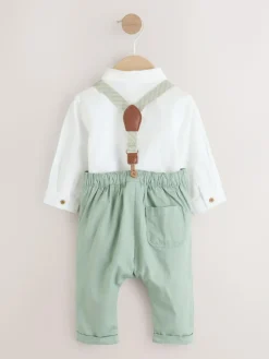 Online Next Sage Green Baby Shirt Trousers and Braces Set 3 Piece (0mths-2yrs)