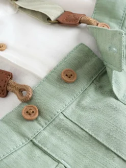 Online Next Sage Green Baby Shirt Trousers and Braces Set 3 Piece (0mths-2yrs)