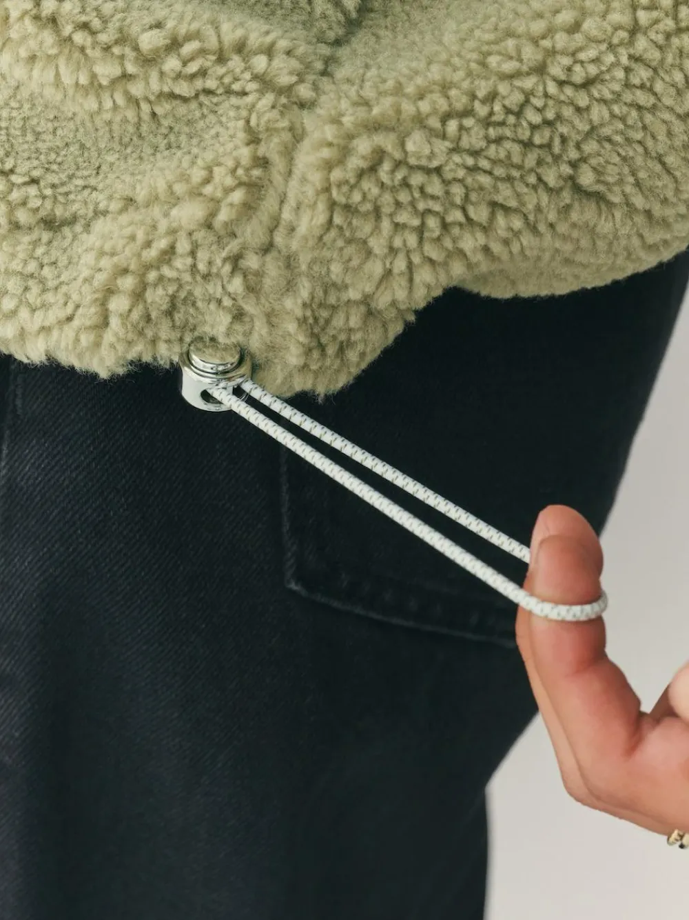 Next Sage Green Borg Quarter Zip Fleece with Fur Collar^Women Coats & Jackets|Coats & Jackets