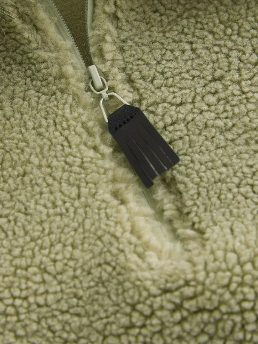 Next Sage Green Borg Quarter Zip Fleece with Fur Collar^Women Coats & Jackets|Coats & Jackets