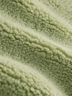 Next Sage Green Borg Quarter Zip Fleece with Fur Collar^Women Coats & Jackets|Coats & Jackets