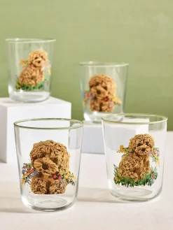 New Next Sage Green Charlie the Cockapoo Tumbler Glasses Set Of 4
