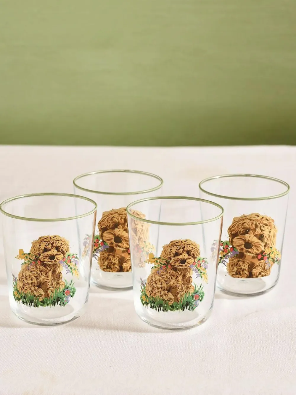 New Next Sage Green Charlie the Cockapoo Tumbler Glasses Set Of 4