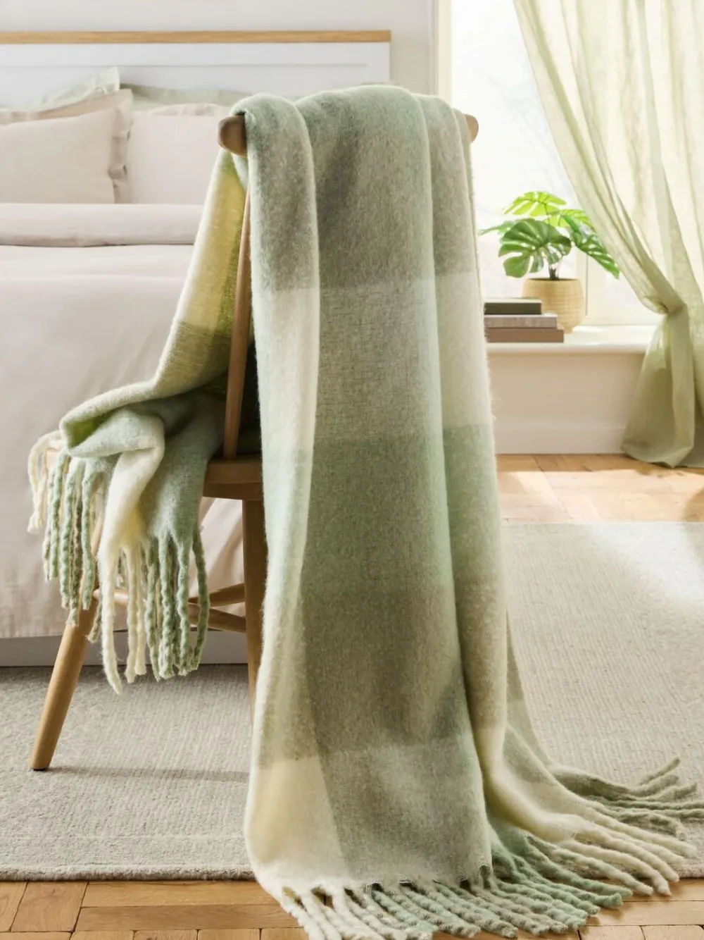 Next Sage Green Cosy Check Throw