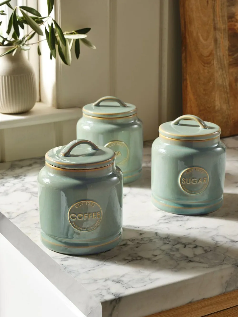 Next Country Badge Set of 3 Storage Jars Sage Green