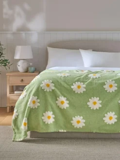 Next Sage Green Daisy Borg Fleece Throw^ Cushions & Throws