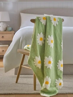 Next Sage Green Daisy Borg Fleece Throw^ Cushions & Throws