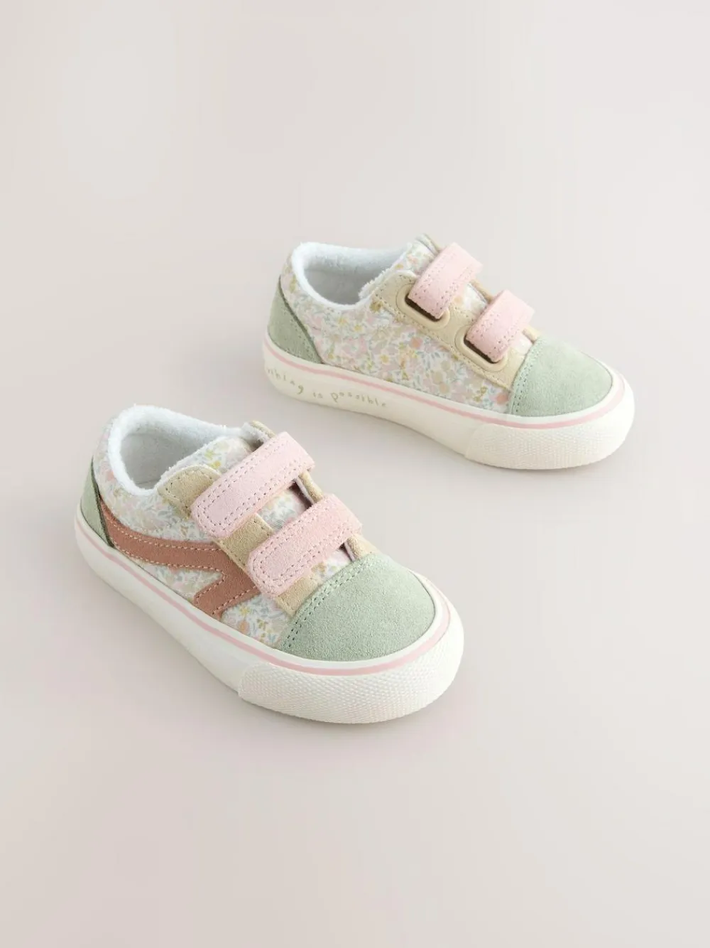Next Wide Fit (G) Touch Fastening Trainers Sage Green Floral