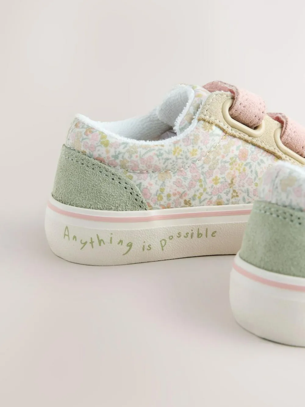 Next Wide Fit (G) Touch Fastening Trainers Sage Green Floral