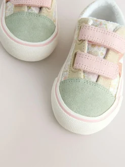 Next Wide Fit (G) Touch Fastening Trainers Sage Green Floral
