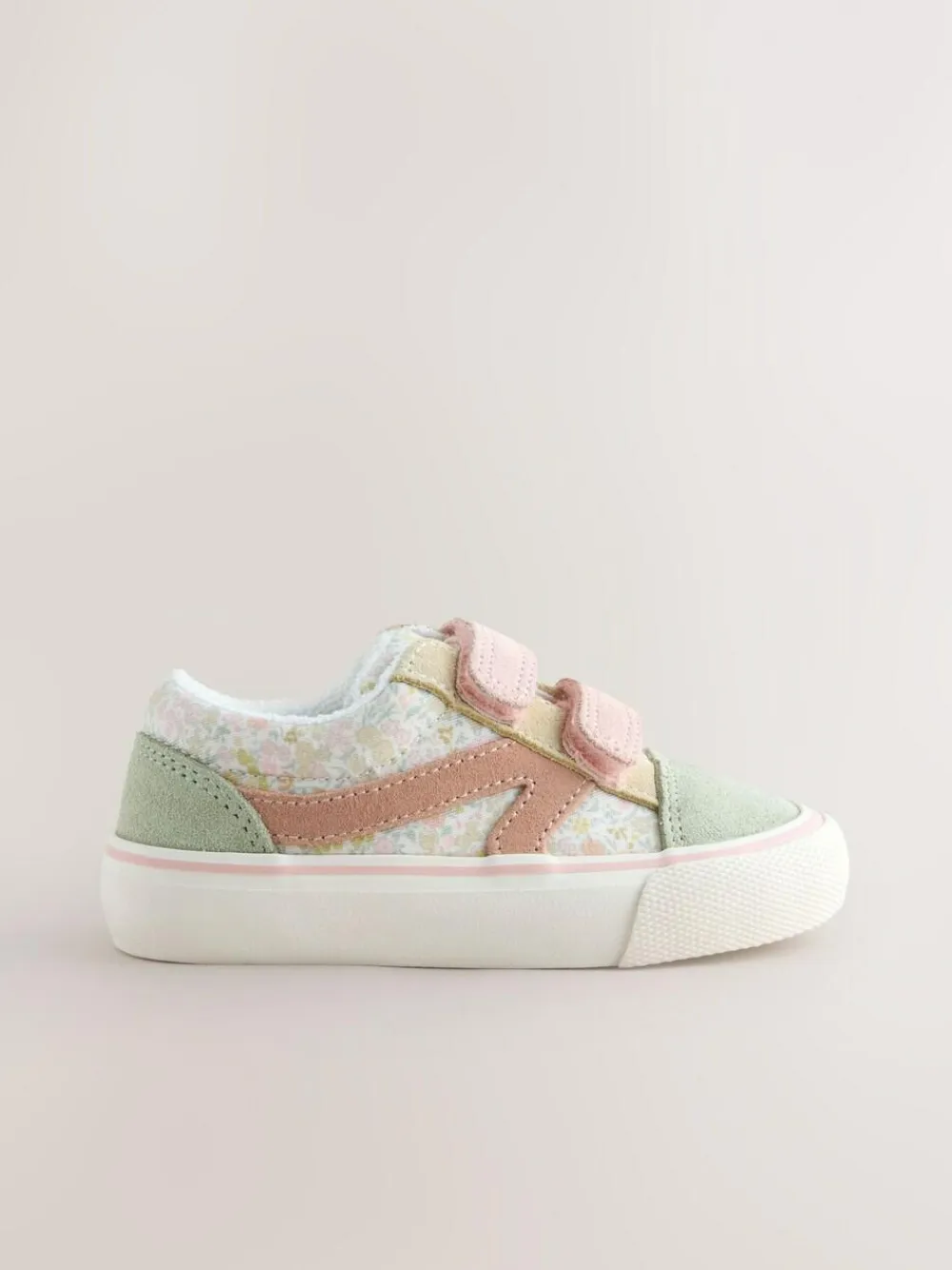 Next Wide Fit (G) Touch Fastening Trainers Sage Green Floral
