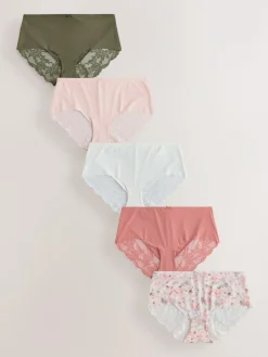 Next Sage Green Midi No VPL Lace Back Briefs 5 Pack^Women All Lingerie|Panties