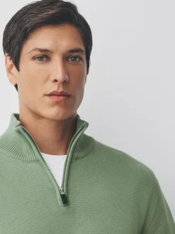 Next Sage Green Plain N.Premium Regular Fit 100% Cotton Premium Quarter Zip Jumper^ Nightwear|Knitwear